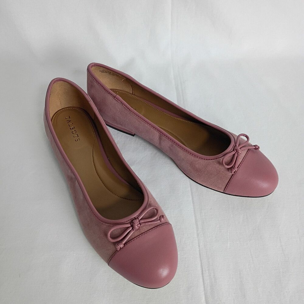 Talbots Pink Ballet Flats 10.5 M Velveteen Bow